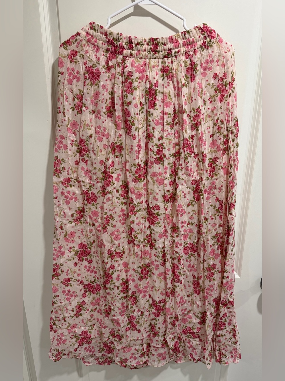 Zara Floral Crinkle Maxi Skirt Medium Pink White Bohemian Spring Summer NWT NEW - Picture 4 of 4